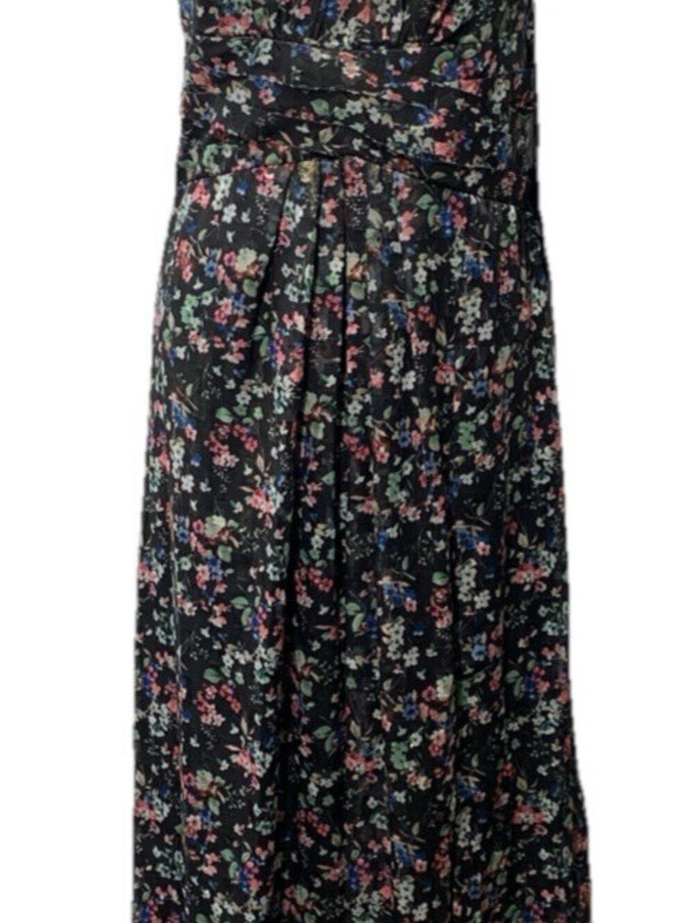 Adrianna Papell Gown Metallic Pleated Halter Floral Maxi Sleeveless Size 10